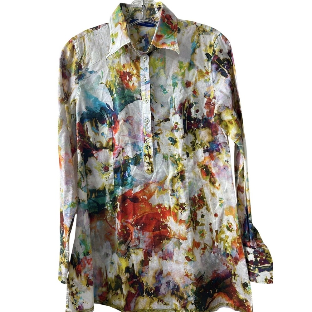 Georg Roth Los Angeles Womens Small Abstract Watercolor Sequin Collar Shirt S